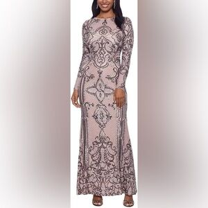 Betsy & Adam Women's Petite Placed Sequin Gown Brown Petite - 8 Petite